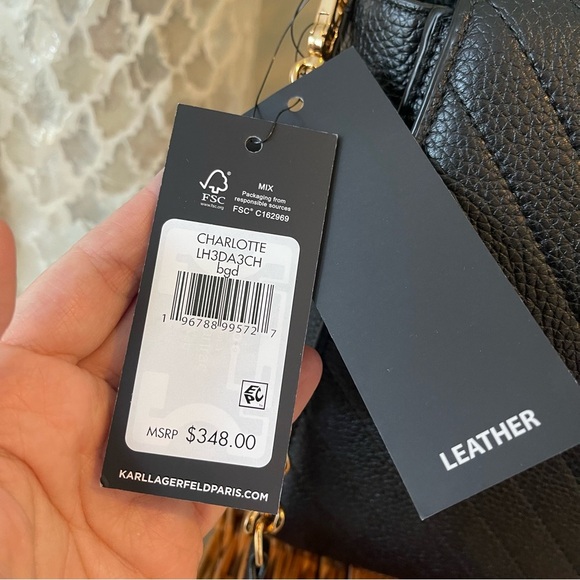 Karl Lagerfield Paris Charlotte Satchel Black Chevron Quilted Leather Crossbody - Picture 9 of 12